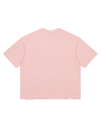 All Human College Dropout Tee pink wash, plain back view with distressed hem