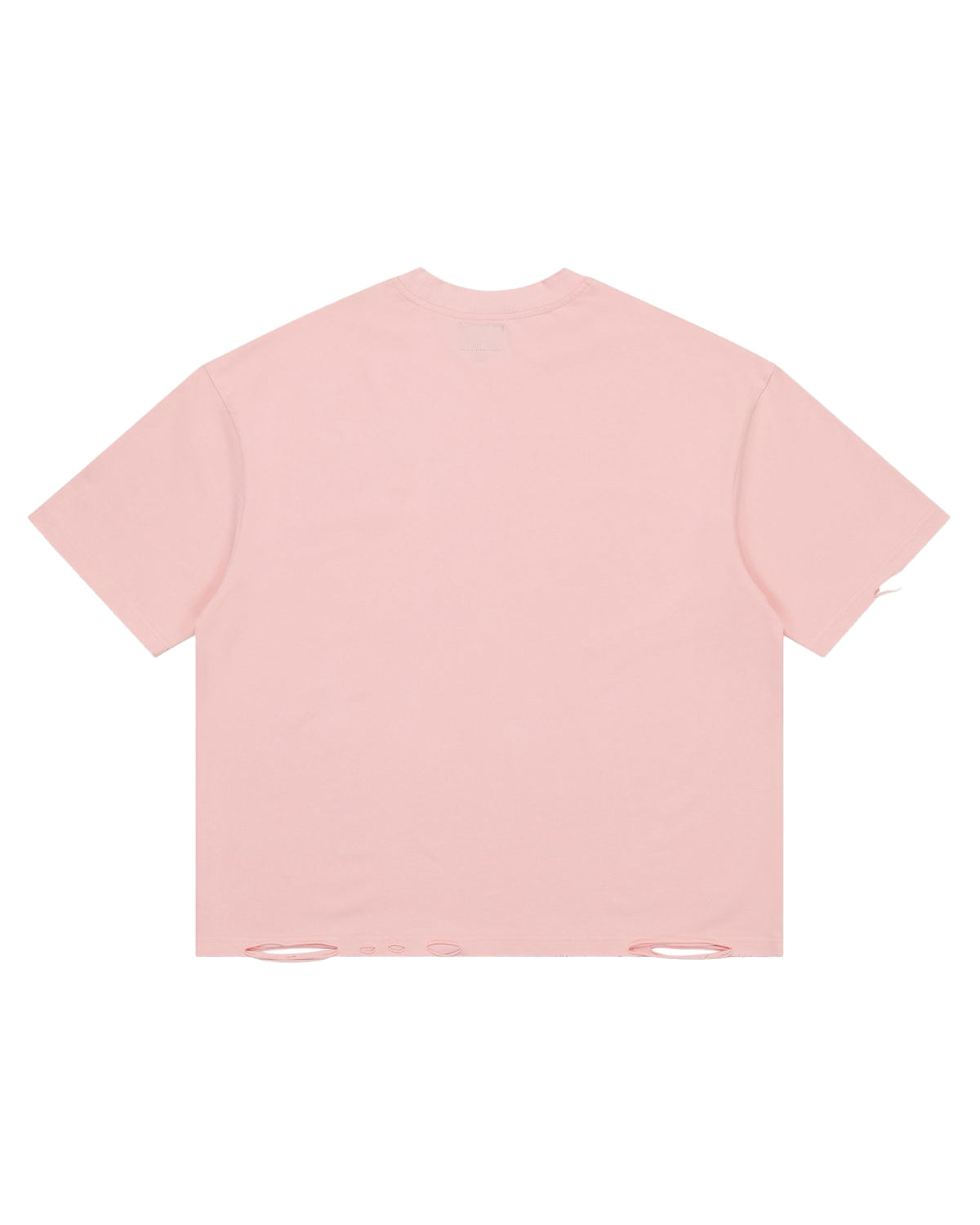 All Human College Dropout Tee pink wash, plain back view with distressed hem