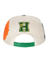 All Human Coronao V2 Trucker Hat Cream/Green, orange mesh back and snapback strap, back view