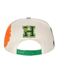 All Human Coronao V2 Trucker Hat Cream/Green, orange mesh back and snapback strap, back view