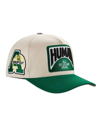 All Human Coronao V2 Trucker Hat Cream/Green, side view of the cream and green trucker cap