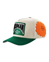 All Human Coronao V2 Trucker Hat Cream/Green, opposite side view of the cream and green trucker cap