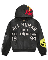 All Human Deli Set V2 Sweatsuit black wash, hoodie front with All Human Div. 1 All-American 1994 lettering
