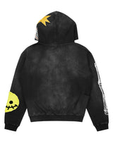 All Human Deli Set V2 Sweatsuit black wash, hoodie back view with star and smiley sleeve patch