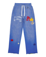 All Human El Perro Set V2 Sweatsuit blue wash, sweatpants front with lettering and star patches
