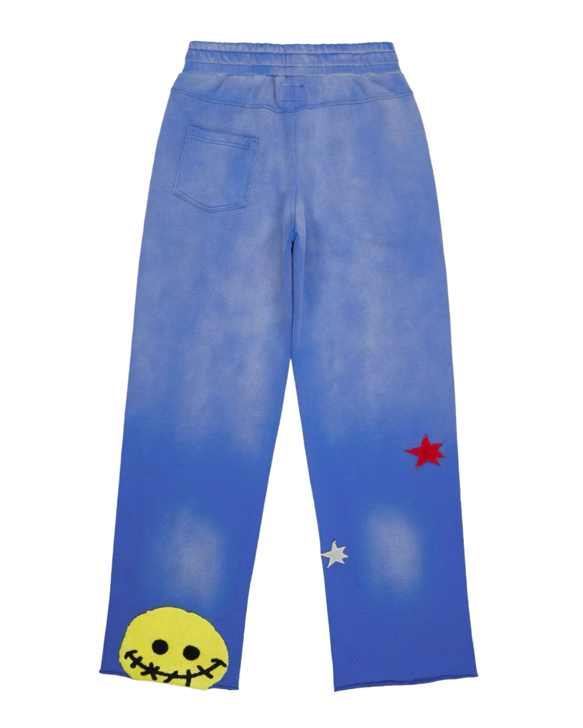 All Human El Perro Set V2 Sweatsuit blue wash, sweatpants back view with smiley patch at the hem