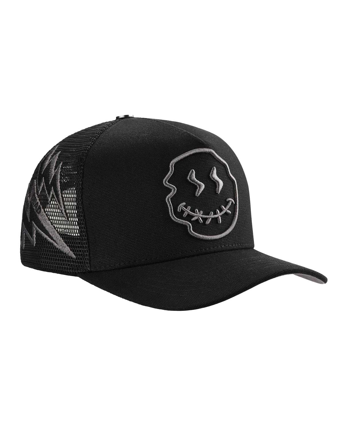 All Human Ghost V2 Trucker Hat Black, side view of the black trucker cap
