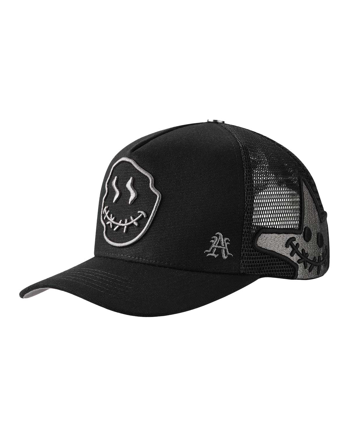 All Human Ghost V2 Trucker Hat Black, opposite side view of the black trucker cap