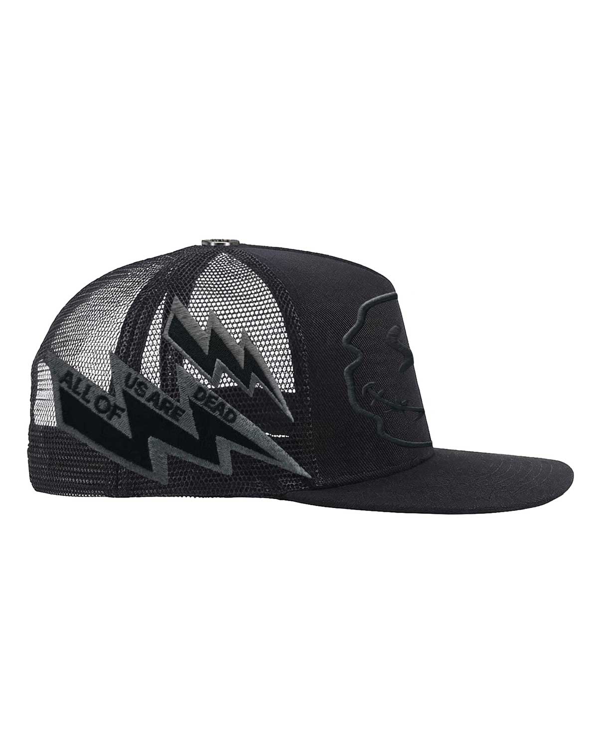All Human Ghost V2 Trucker Hat Black, close-up of the opposite embroidered side panel