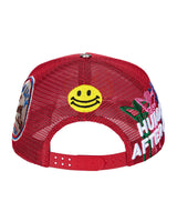 All Human Human After All V2 Trucker Hat Red, mesh back and snapback strap, back view