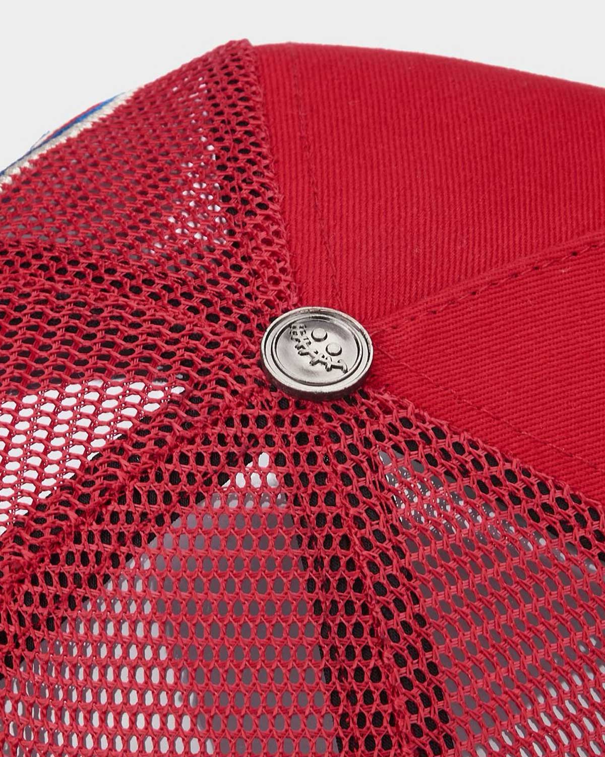 All Human Human After All V2 Trucker Hat Red, top view of the red crown