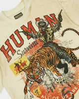 All Human I'm Gone Tee Cream, close-up of the tiger print