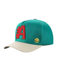 All Human Kilos V2 Trucker Hat Green/White, opposite side view of the teal green trucker cap