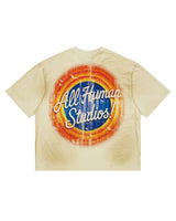 All Human Lefrak Tee Cream, back view with All Human Studios script in a sunburst roundel