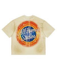 All Human Lefrak Tee Cream, back view with All Human Studios script in a sunburst roundel