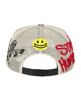 All Human Manson V2 Trucker Hat Cream/Black, mesh back and snapback strap, back view
