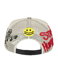 All Human Manson V2 Trucker Hat Cream/Black, mesh back and snapback strap, back view