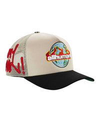All Human Manson V2 Trucker Hat Cream/Black, side view of the cream trucker cap