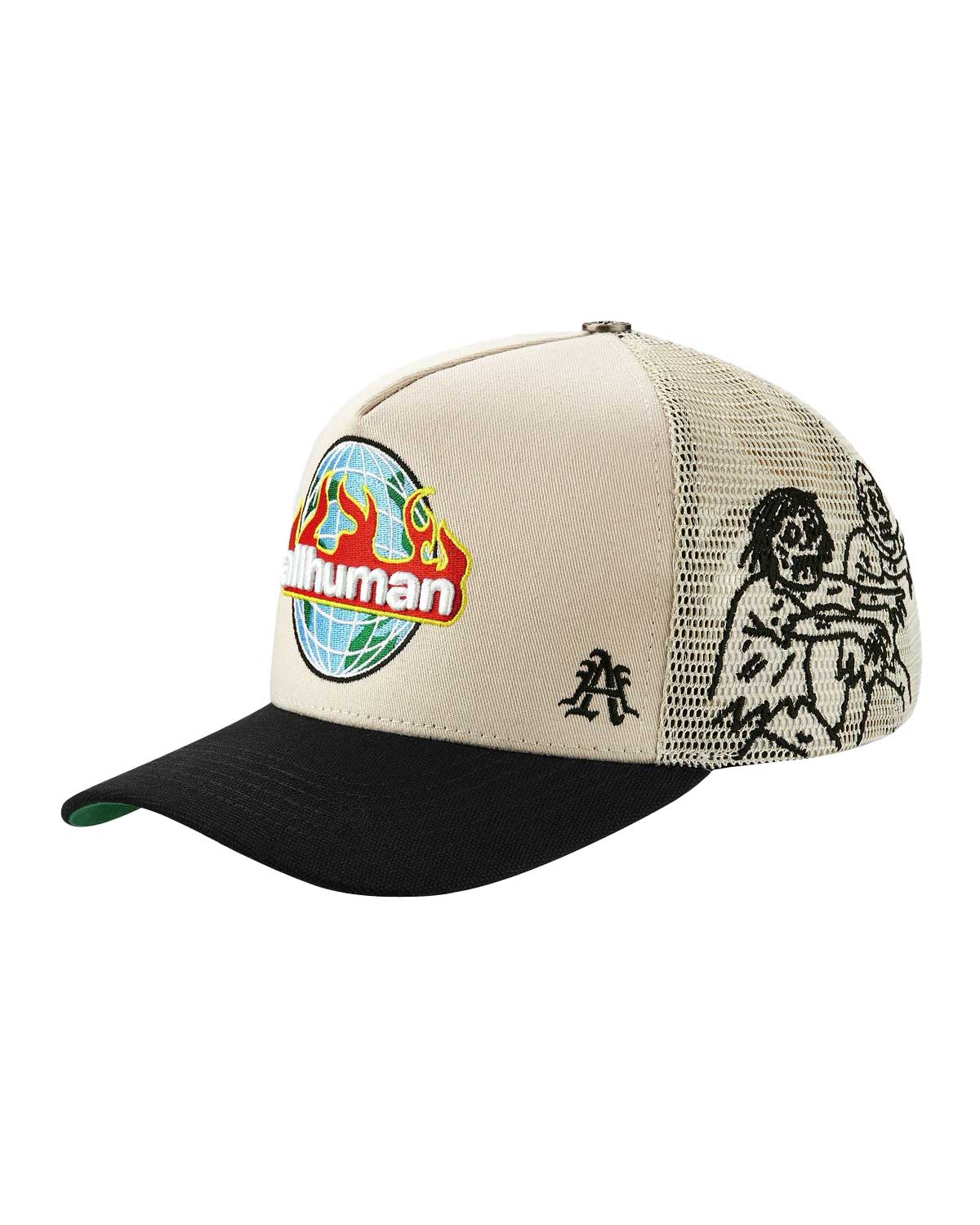 All Human Manson V2 Trucker Hat Cream/Black, opposite side view of the cream trucker cap