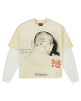 All Human Maybe Tomorrow V3 L/S Tee cream and white, layered long sleeve with vintage photo graphic, front view