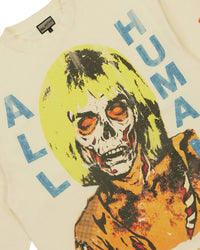 All Human No Future L/S Tee cream, close-up of the skull portrait graphic