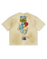 All Human Requiem For A Dream Tee Cream, back view with pill-shaped balloons and Work in Progress script