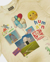 All Human Requiem For A Dream Tee Cream, close-up of the collage print