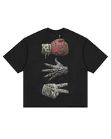 All Human See You Soon V2 Tee Black, back view with a boxing glove and gloved hands print