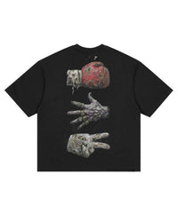 All Human See You Soon V2 Tee Black, back view with a boxing glove and gloved hands print
