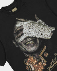 All Human See You Soon V2 Tee Black, close-up of the crystal glove print