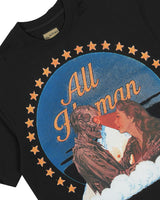 All Human Spahn Ranch Tee black, close-up of the medallion print and photo patch