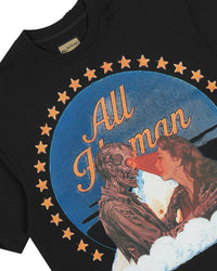 All Human Spahn Ranch Tee black, close-up of the medallion print and photo patch