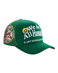 All Human Sunny V2 Trucker Hat Green, side view of the green trucker cap