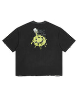 All Human Terapia Tee black, green dripping smiley face graphic, back view