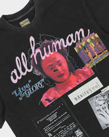 All Human Terapia Tee black, close-up of the collage front print