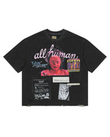 All Human Terapia Tee black, washed tee with a layered photo and text collage front print, front view