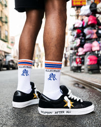 All Human The Sock V1, socks worn on foot with black sneakers
