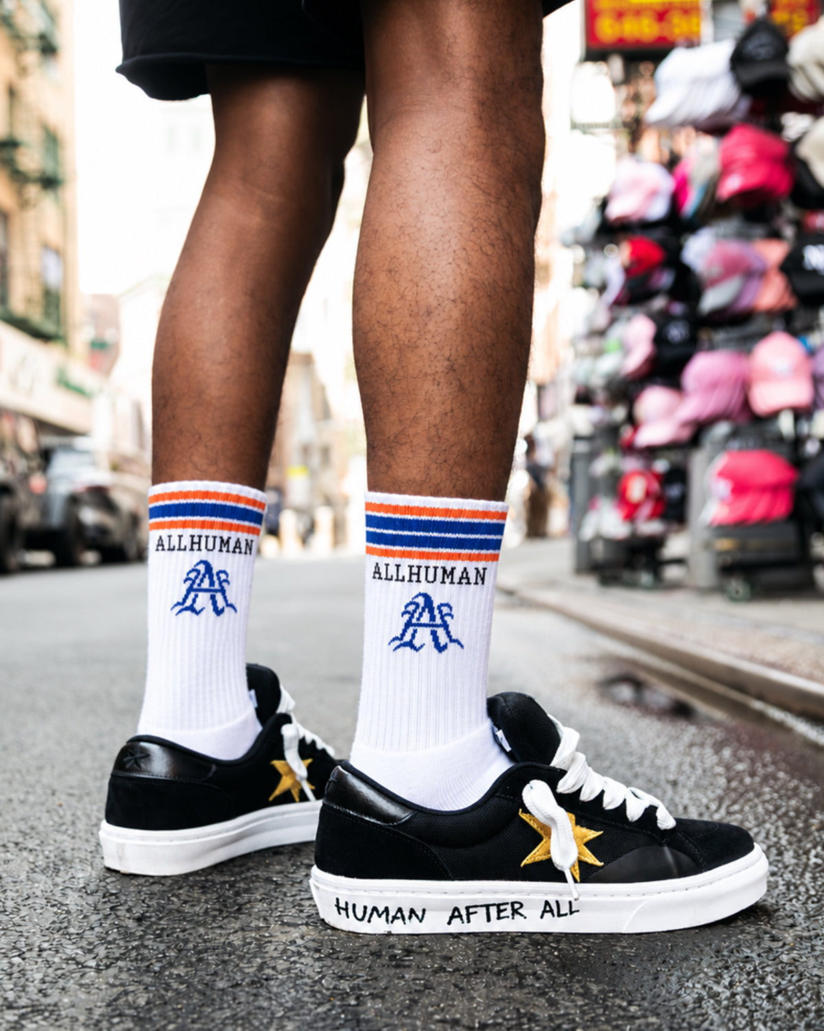 All Human The Sock V1, socks worn on foot with black sneakers