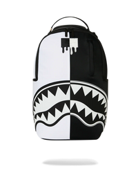 Sprayground Shark Central 2.0 Beyond Time Backpack, split black and white backpack with mirrored shark mouth