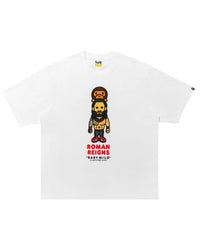Bape x WWE Roman Reigns Baby Milo Relaxed Fit Tee white, Baby Milo wrestler character graphic with red name lettering, front view