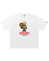 Bape x WWE Stone Cold Steve Austin Baby Milo Relaxed Tee white, Baby Milo and wrestler character graphic with red name lettering, front view