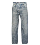 Birth of Royal Child 3D Printing Washed 20K Swarovski Diamond Boro Denim Pants Blue