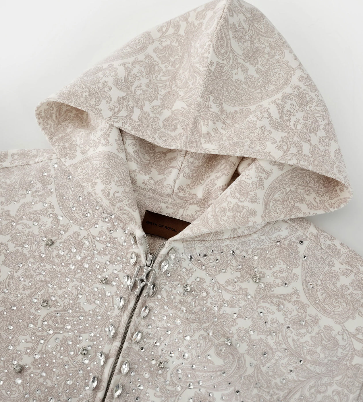 Birth of Royal Child Cashew Blossom Pearl Zipper Hoodie White