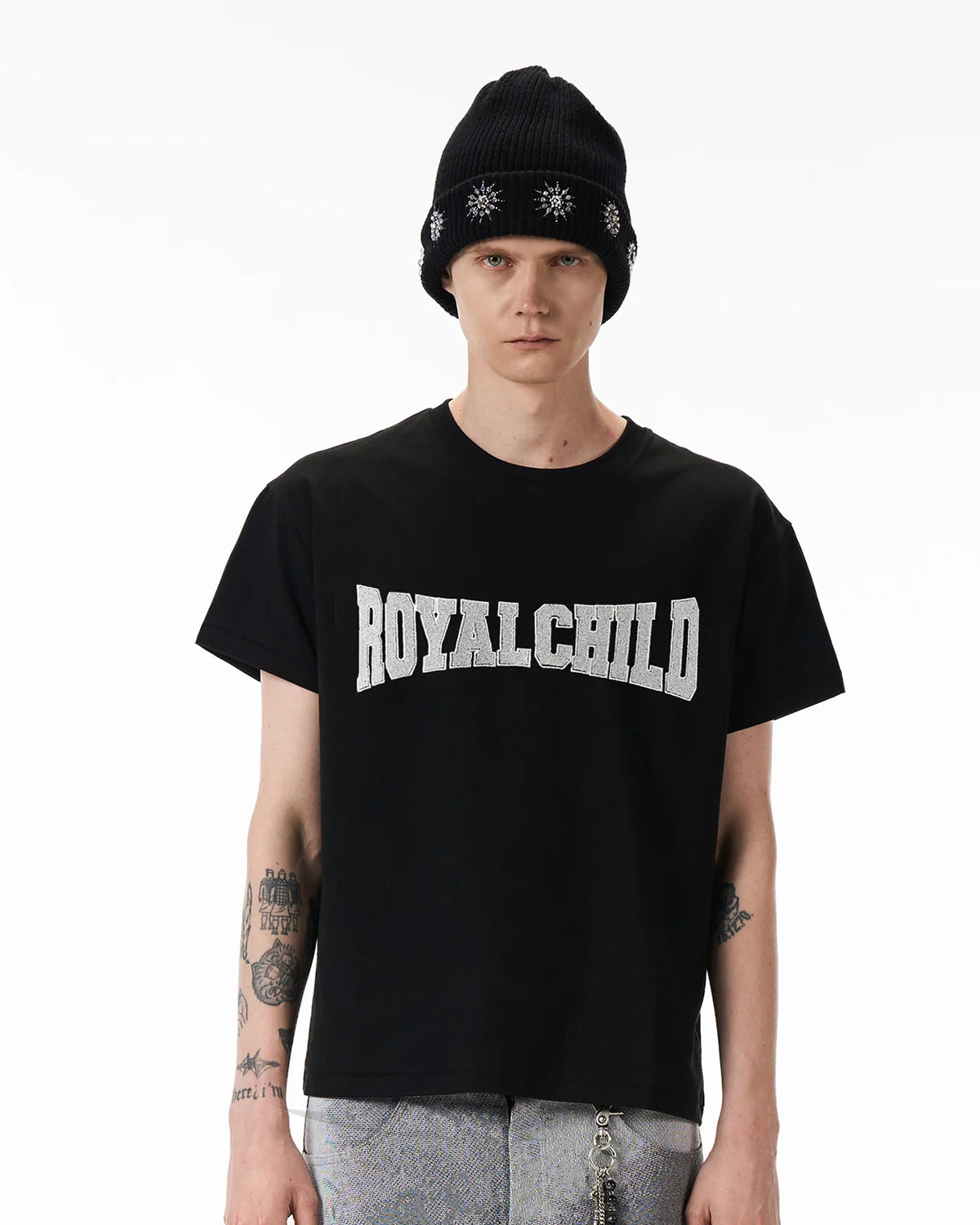Birth of Royal Child Crystal Embellished Tee Black