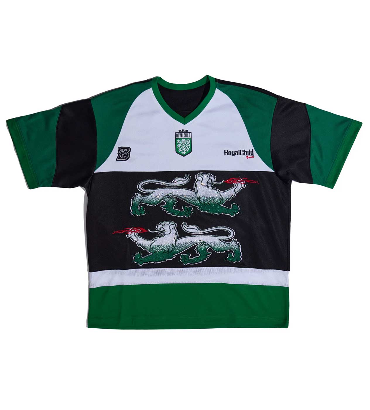 Birth of Royal Child Double Lion Rhinestone Jersey Green