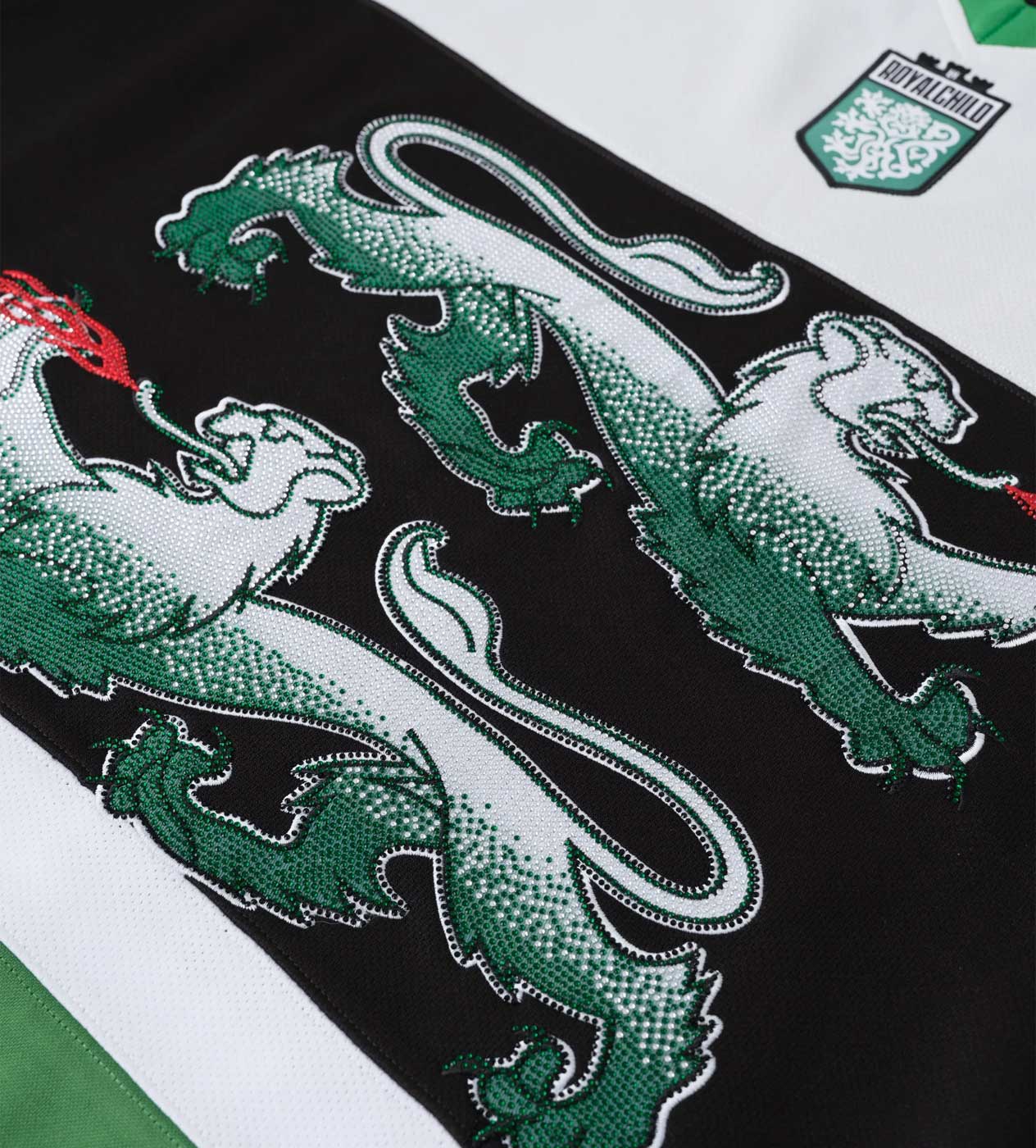 Birth of Royal Child Double Lion Rhinestone Jersey Green