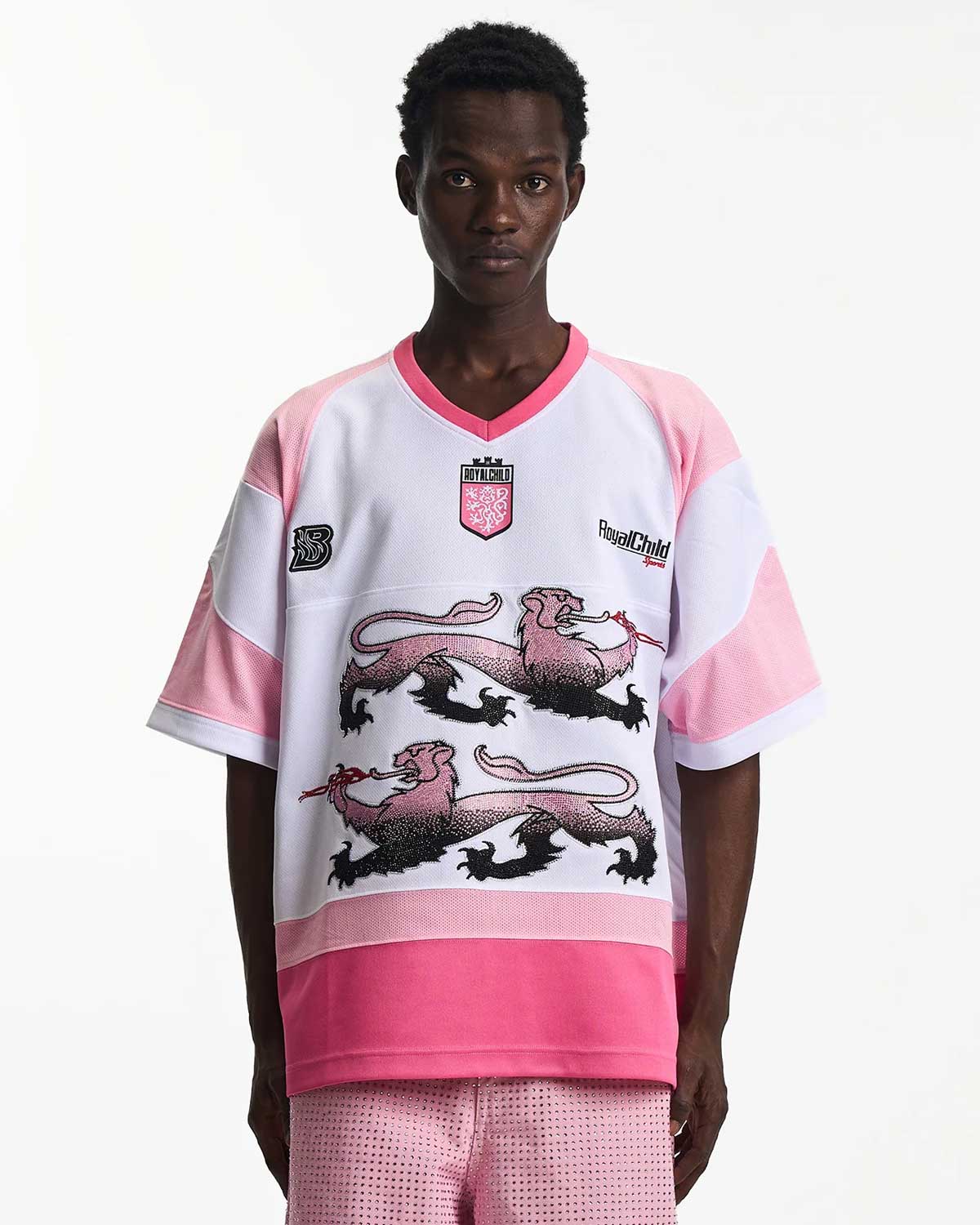 Birth of Royal Child Double Lion Rhinestone Jersey Pink