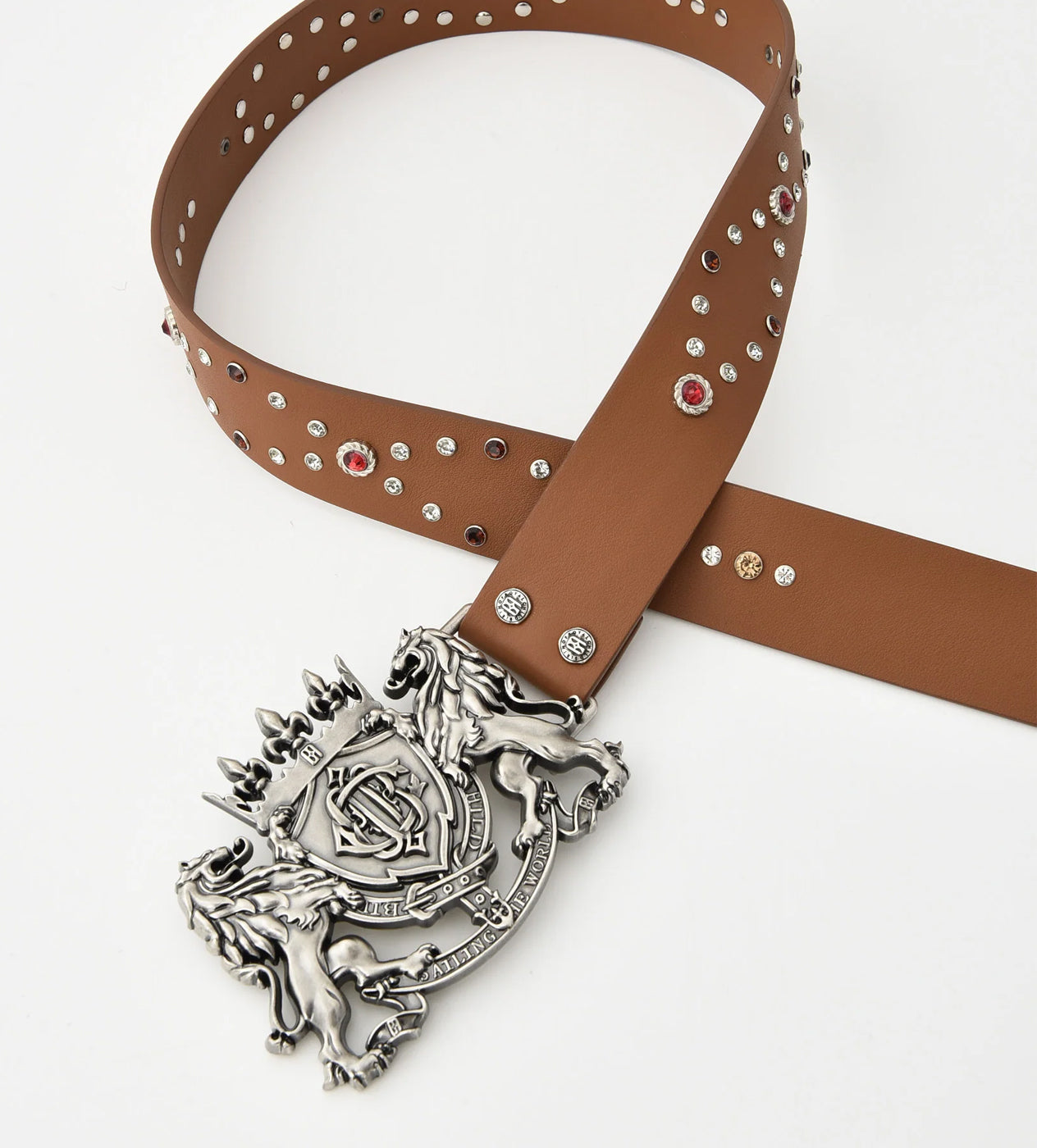 Birth of Royal Child Lion Metal Leather Belt Brown