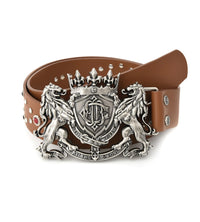 Birth of Royal Child Lion Metal Leather Belt Brown