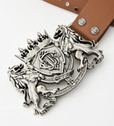Birth of Royal Child Lion Metal Leather Belt Brown